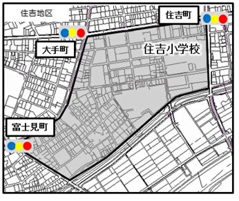 住吉地区におけるゾーン30の地図