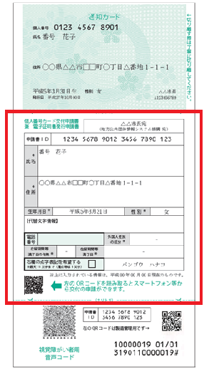 写真：マイナンバーカード申請書見本（表）