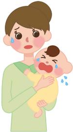 イラスト：泣く赤ちゃんを抱っこして困っている女性