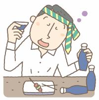 イラスト：頭にネクタイを巻いてお酒を飲んでいる