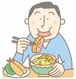 イラスト：揚げ物をたくさん食べている人