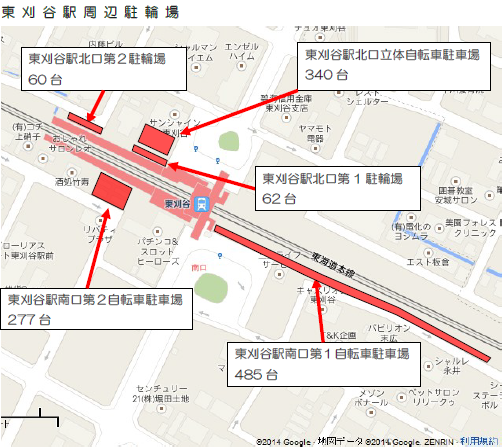 地図:東刈谷駅周辺駐輪場