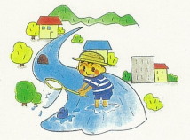 イラスト：川遊びする子供