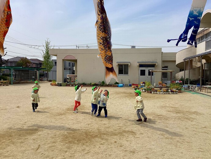 写真：こいのぼりを眺める様子