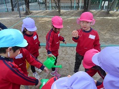写真：年長児　氷作りの様子