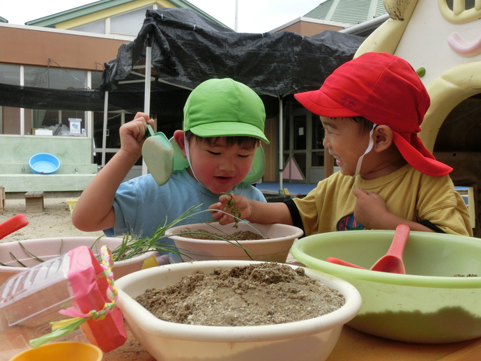 砂で遊んでいる写真