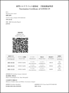 国内用接種証明書見本