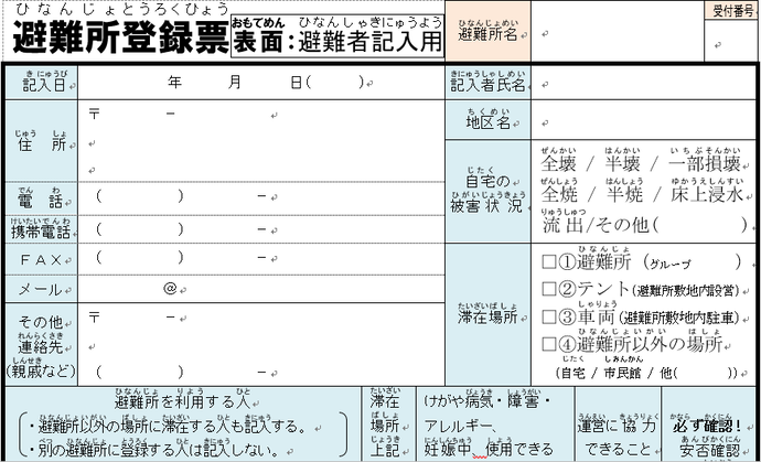 避難所登録票の写真