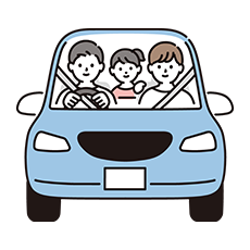 車でお出かけする家族のイラスト