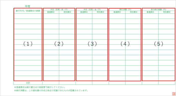 納付年月/普通徴収の納期(3ページ目)